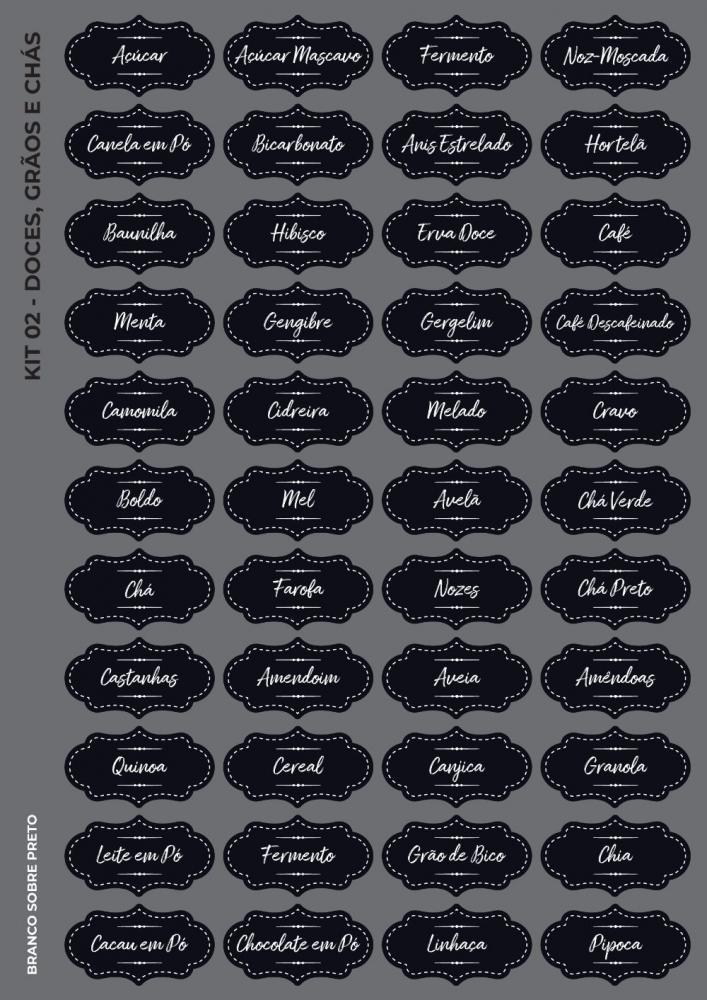 Etiquetas De Grãos, Chás E Doces