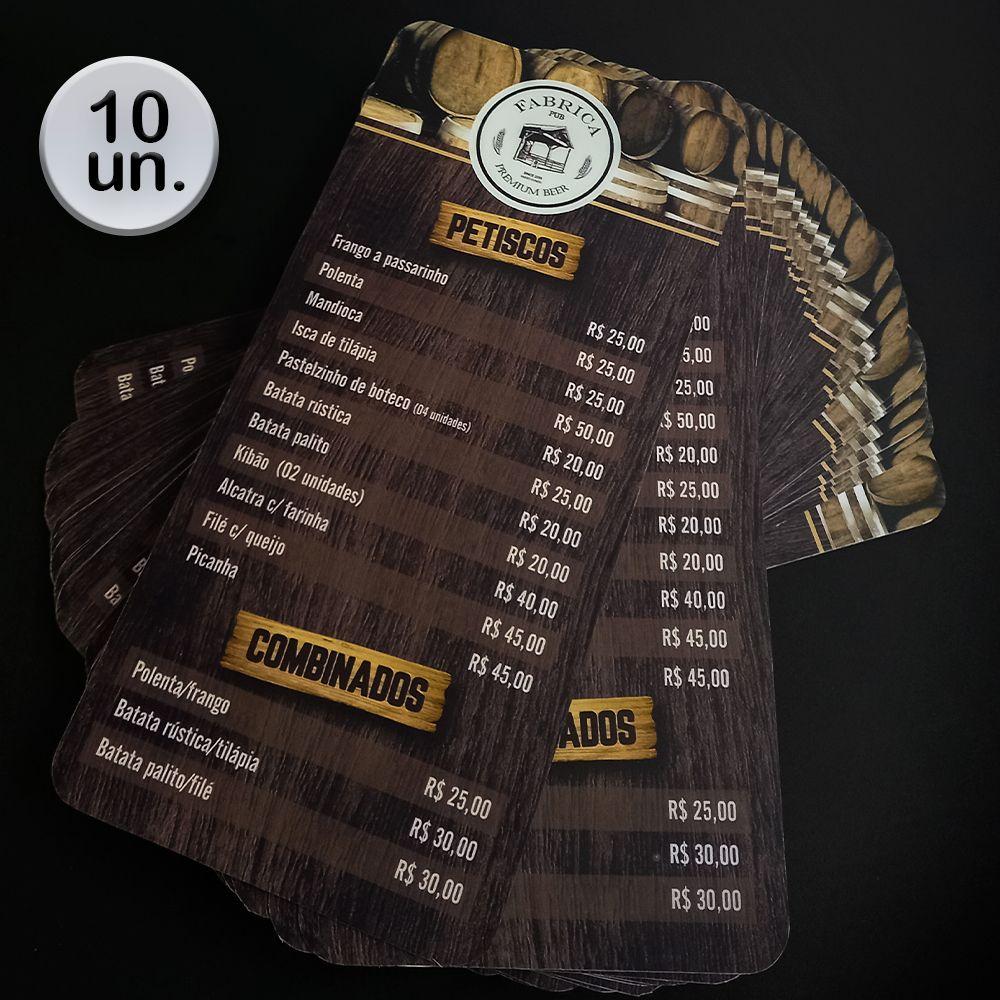 Kit 10 Cardápio Para Bar Em Pvc 1Mm Só Frente