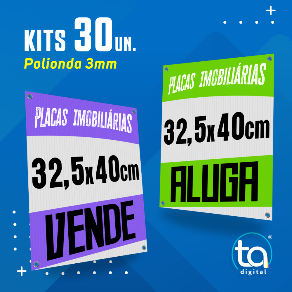 Kit Placas Imobiliárias 32,5X40 30Un