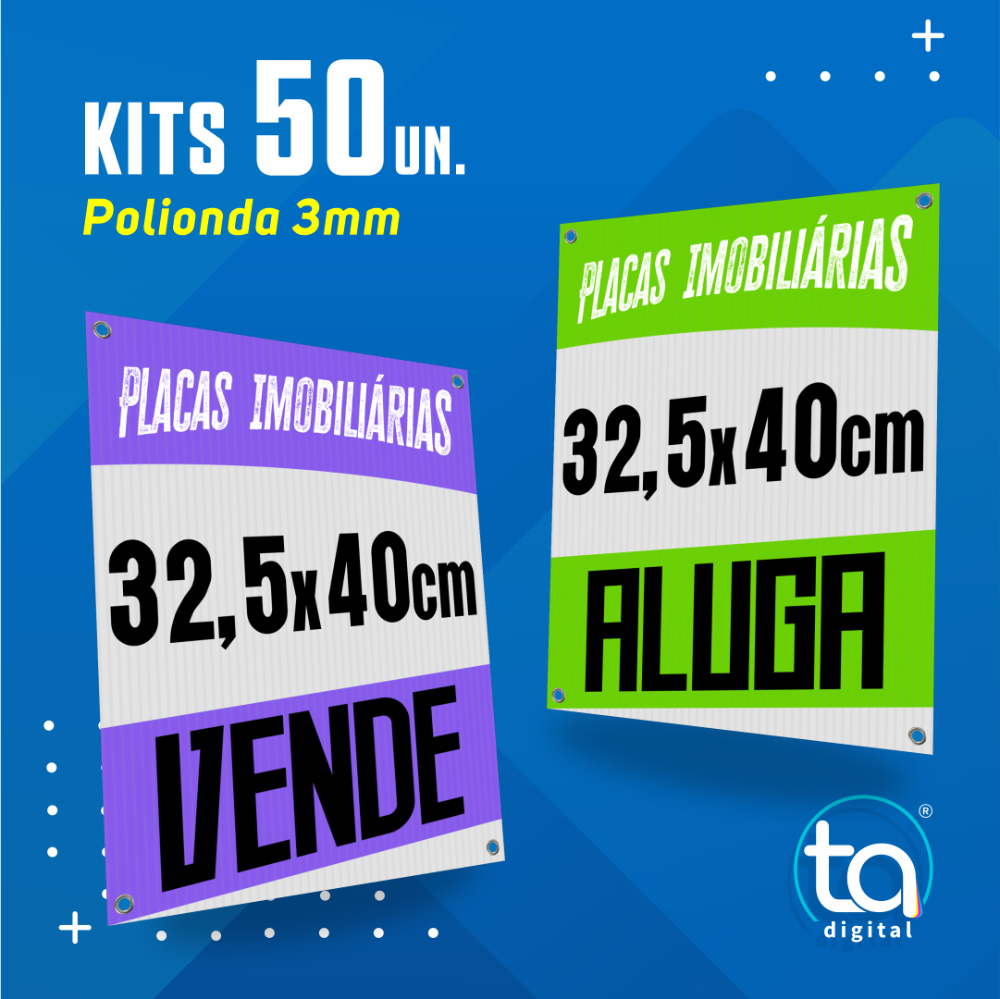 Kit Placas Imobiliárias 32,5X40 50Un