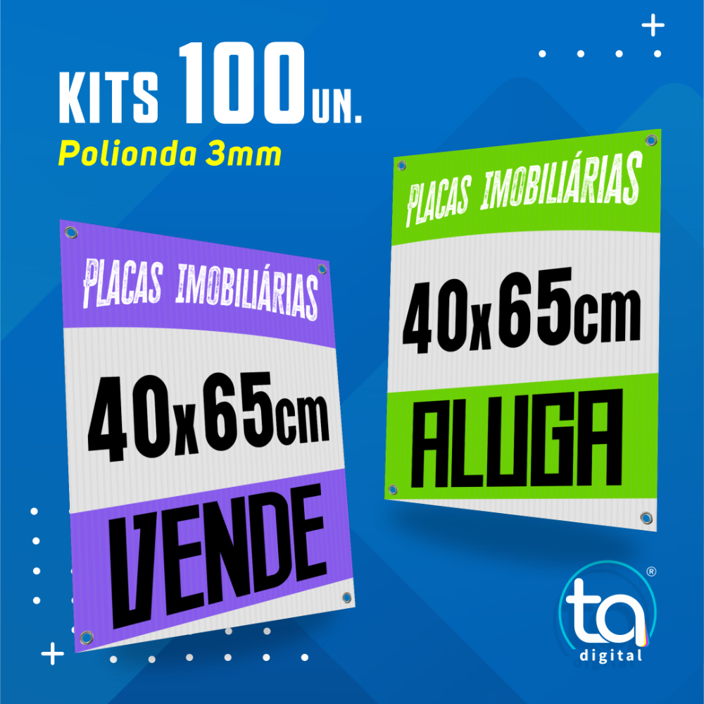 Kit Placas Imobiliárias 40X65 100 Un