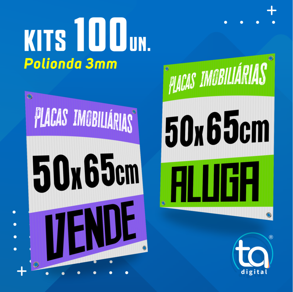 Kit Placas Imobiliárias 50X65 100 Un